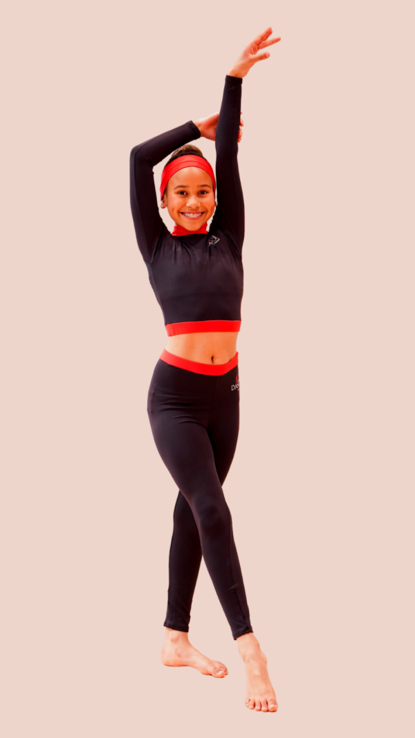 Black Leggings with Red Waistband - Image 2